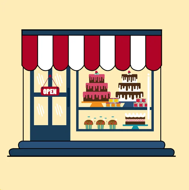 SiaCik professional bakery shopfront cartoon after illustration